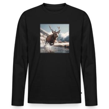 Majestic Stag: Leap through the Alps - Men's Premium Organic Long Sleeve Shirt - black - Front - Nico (187cm)