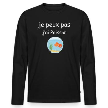 Je peux pas j'ai poisson - T-shirt manches longues Premium bio Homme - noir - Devant - Nico (187cm)