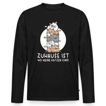 Chat propriétaire de chat, chat dit cadeau - T-shirt manches longues Premium bio Homme - noir - Devant - Nico (187cm)
