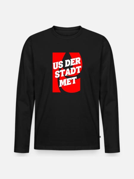 Us der Stadt met K - Männer Premium Bio Langarmshirt - Schwarz