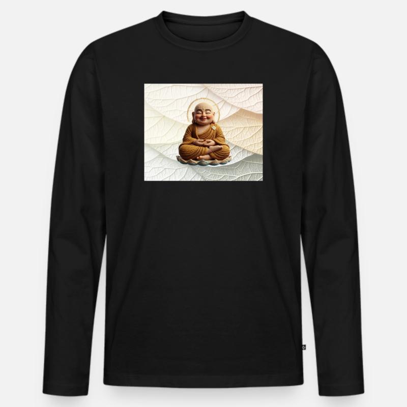 Buddha auf Blattmuster - Männer Premium Bio Langarmshirt - Schwarz