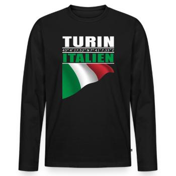 Turin - Men's Premium Organic Long Sleeve Shirt - black - Front - Nico (187cm)