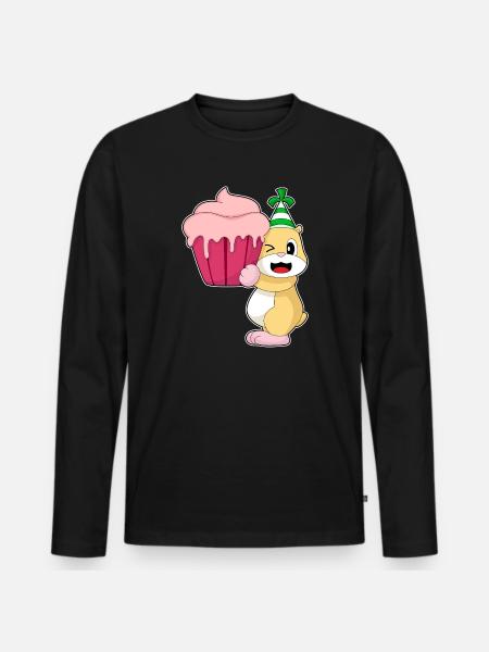 Hamster Birthday Cupcake - Men's Premium Organic Long Sleeve Shirt - black