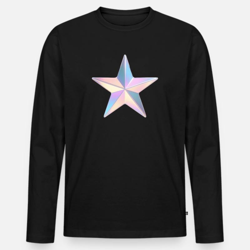 Pastell-Irideszierter Stern - Männer Premium Bio Langarmshirt - Schwarz
