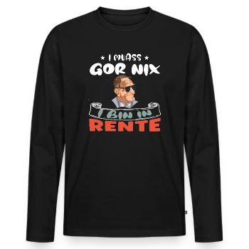 I muass gor nix – I bin in Rente - Männer Premium Bio Langarmshirt - Schwarz - Vorne - Nico (187cm)