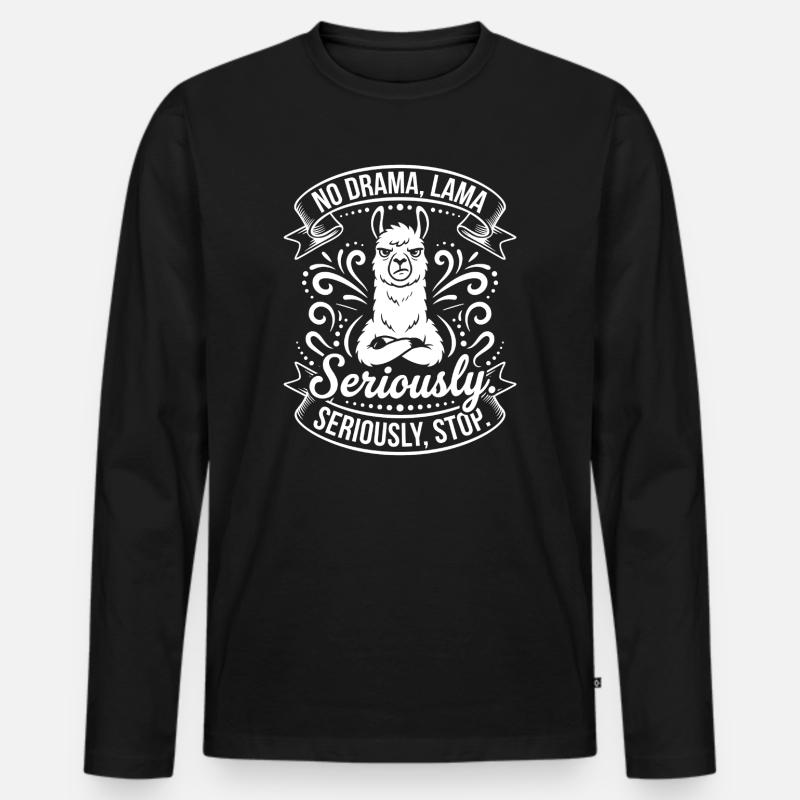 Ernsthafte Lama – No Drama - Männer Premium Bio Langarmshirt - Schwarz