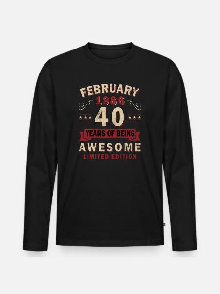 40th Anniversary – Year – February 1986 - Men's Premium Organic Long Sleeve Shirt - black