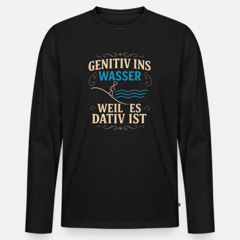 Genitiv ins Wasser – Sprachwitz - Männer Premium Bio Langarmshirt - Schwarz