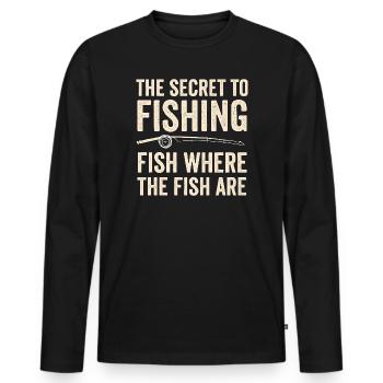 Le secret de la pêche : l’humour de la pêche à la pêche - T-shirt manches longues Premium bio Homme - noir - Devant - Nico (187cm)