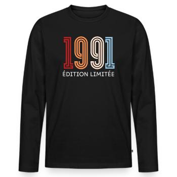 1991 Vintage Limited Edition - Men's Premium Organic Long Sleeve Shirt - black - Front - Nico (187cm)