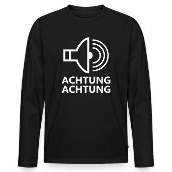 Attention Lettres-pages d’attention - T-shirt manches longues Premium bio Homme - noir - Devant - Nico (187cm)
