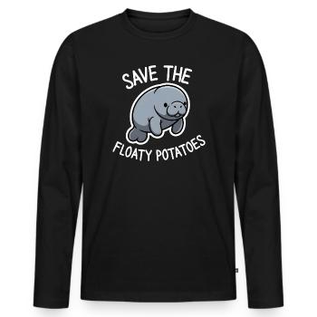 Cute Manatee Save the Floaty Potatoes  - Men's Premium Organic Long Sleeve Shirt - black - Front - Nico (187cm)