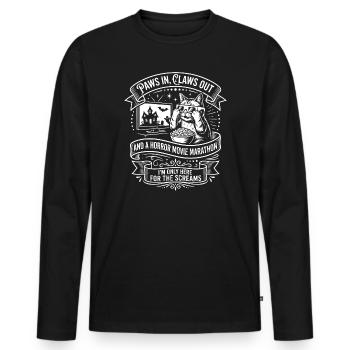 Cat Couch Horror Marathon - Men's Premium Organic Long Sleeve Shirt - black - Front - Nico (187cm)