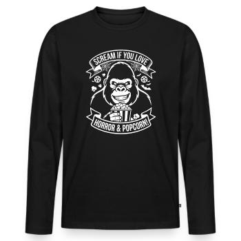 Scream Gorilla Popcorn Design - Men's Premium Organic Long Sleeve Shirt - black - Front - Nico (187cm)