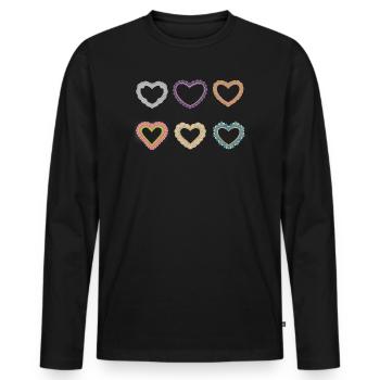 Cœurs en dentelle en filigrane - T-shirt manches longues Premium bio Homme - noir - Devant - Nico (187cm)