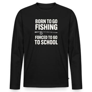 Né pour aller pêcher, forcé d’aller à l’école Pêcheur - T-shirt manches longues Premium bio Homme - noir - Devant - Nico (187cm)