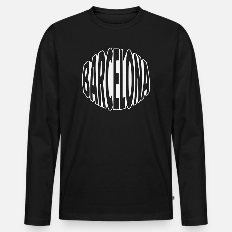 Barcelona Oval Schriftzug - Männer Premium Bio Langarmshirt - Schwarz