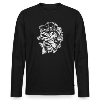 Poisson frais avec une cigarette pour les pêcheurs - T-shirt manches longues Premium bio Homme - noir - Devant - Nico (187cm)