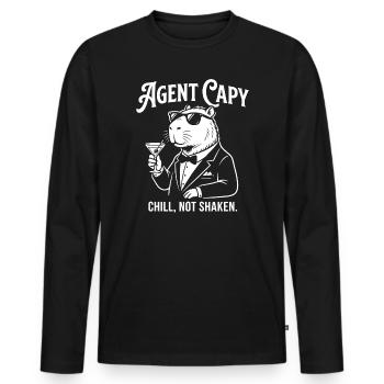 Agent Capybara - Cooles Meerschweinchen Spy - Männer Premium Bio Langarmshirt - Schwarz - Vorne - Nico (187cm)