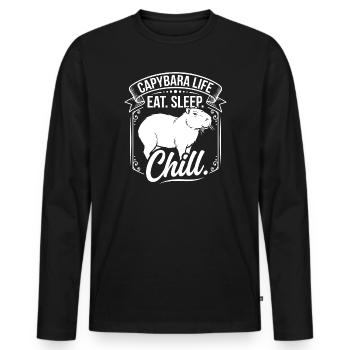 Vie à Capybara : Mange, Dors et chill - T-shirt manches longues Premium bio Homme - noir - Devant - Nico (187cm)