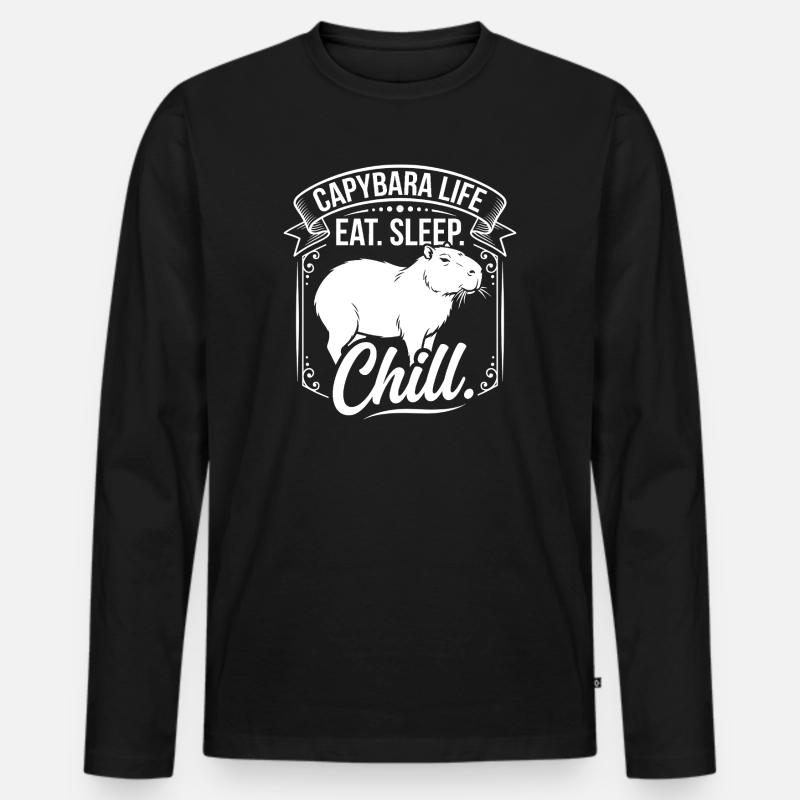 Capybara Life: Eat Sleep Chill - Männer Premium Bio Langarmshirt - Schwarz