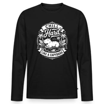 Ambiances de capybara chill hard - T-shirt manches longues Premium bio Homme - noir - Devant - Nico (187cm)