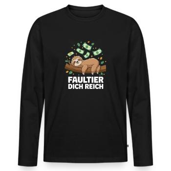  Faultier Dich Reich Lustiges Faultier Geld Motiv - Männer Premium Bio Langarmshirt - Schwarz - Vorne - Nico (187cm)