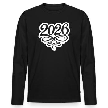 2026 Jahr - Männer Premium Bio Langarmshirt - Schwarz - Vorne - Nico (187cm)
