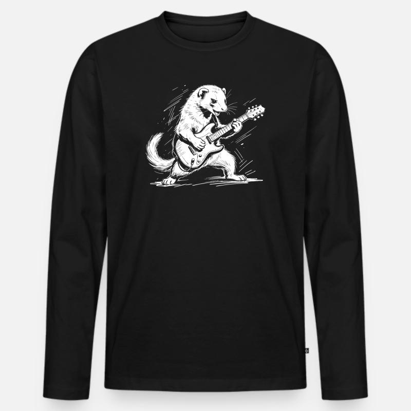 Frettchen mit Rock-Gitarre - Männer Premium Bio Langarmshirt - Schwarz