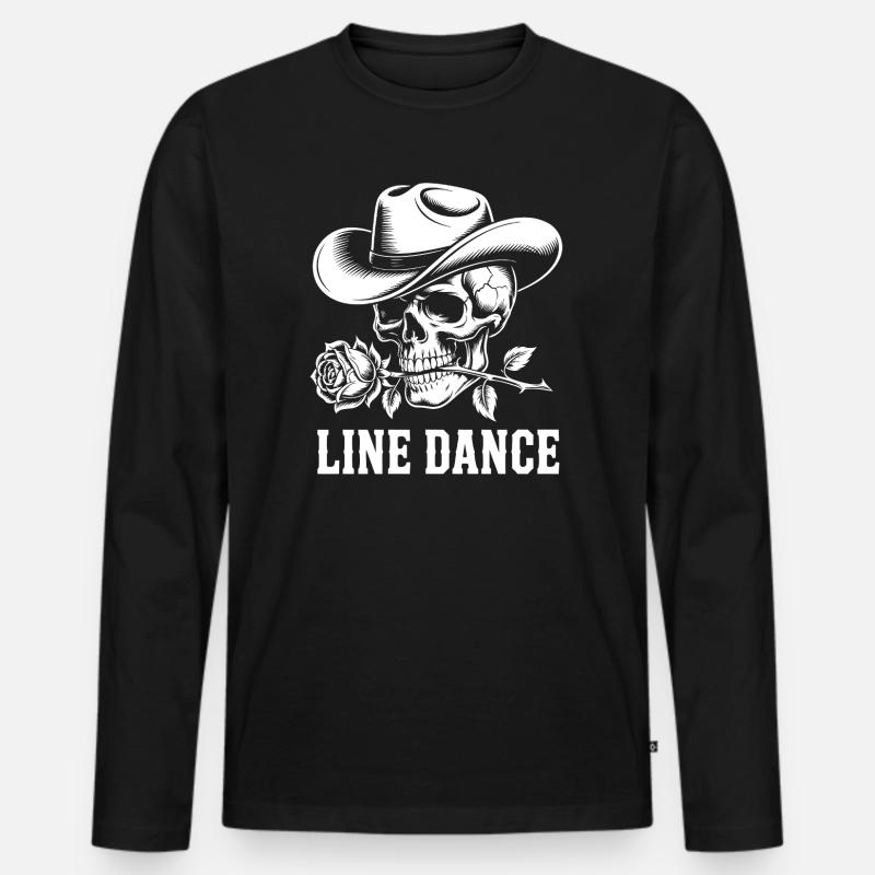 Skull Cowboy Line Dance - Männer Premium Bio Langarmshirt - Schwarz