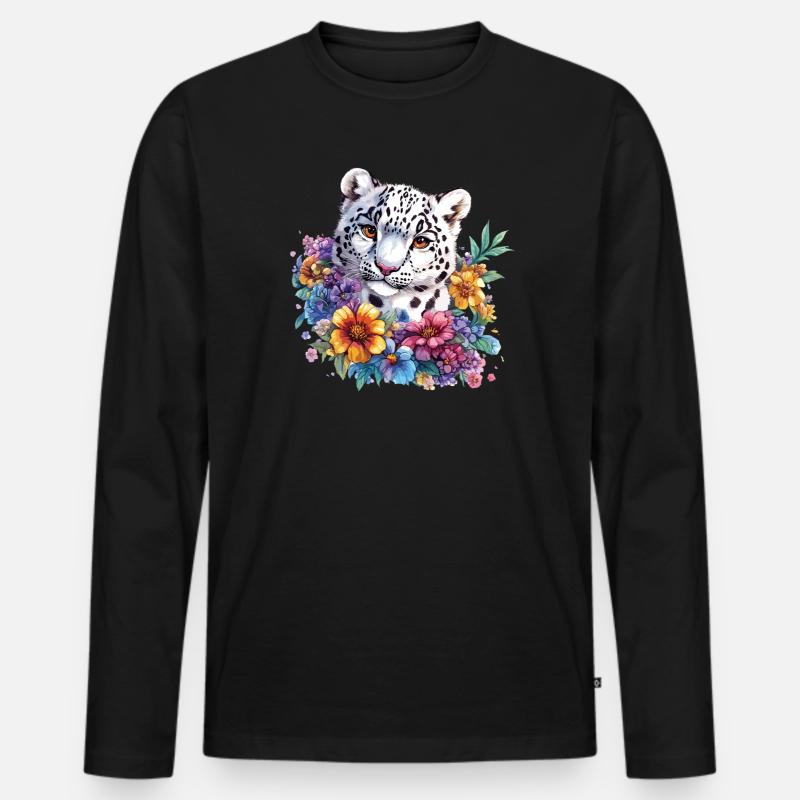 Leopard Blumenzauber - Männer Premium Bio Langarmshirt - Schwarz