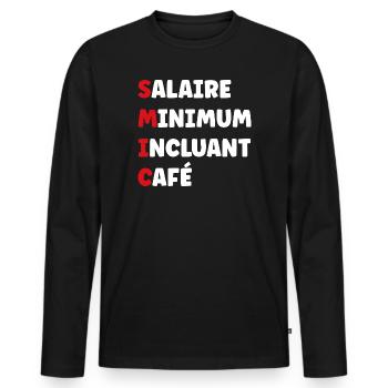 Salaire Minimum Inclusant Café smic - T-shirt manches longues Premium bio Homme - noir - Devant - Nico (187cm)