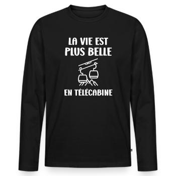 Life in an alpine gondola - Men's Premium Organic Long Sleeve Shirt - black - Front - Nico (187cm)