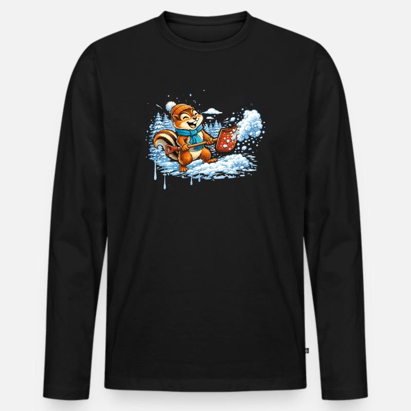 Streifenhörnchen beim Schneeschippen – Winterspaß - Männer Premium Bio Langarmshirt - Schwarz