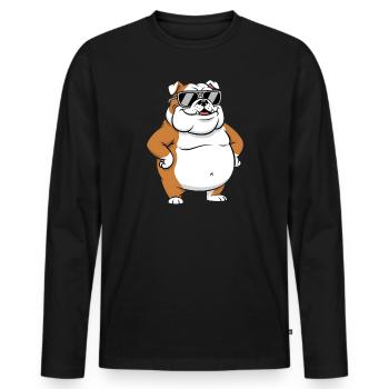 Sun Bulldog Sunglasses Fat Cool Dog - Men's Premium Organic Long Sleeve Shirt - black - Front - Nico (187cm)