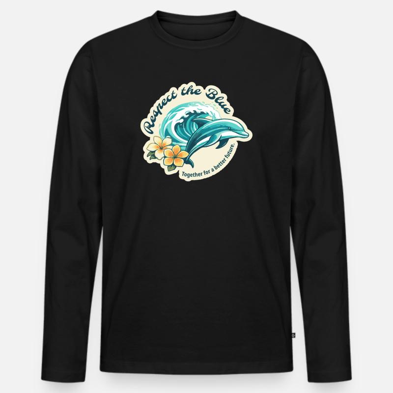 Protect the Blue - Delfin - Männer Premium Bio Langarmshirt - Schwarz