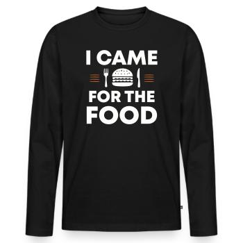 Je suis venu pour la nourriture | Je suis venu pour la nourriture - T-shirt manches longues Premium bio Homme - noir - Devant - Nico (187cm)