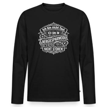 Conception du slogan du mode économie d’énergie - T-shirt manches longues Premium bio Homme - noir - Devant - Nico (187cm)