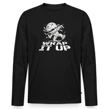  Halloween Mumie Wrap It Up Lustiger Grusel Spruch - Männer Premium Bio Langarmshirt - Schwarz - Vorne - Nico (187cm)