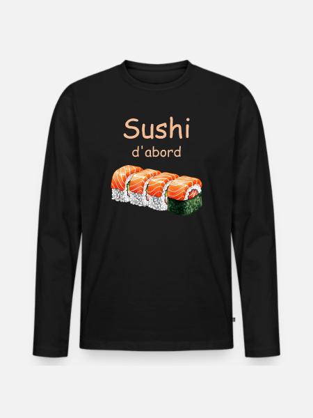 Sushi First Illustration - Men's Premium Organic Long Sleeve Shirt - black