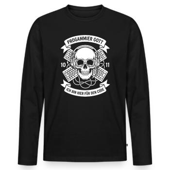 Code Skull with Headphones - Men's Premium Organic Long Sleeve Shirt - black - Front - Nico (187cm)