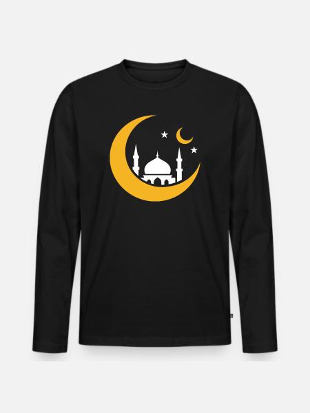 Islam Crescent Moon Mosque Silhouette - Men's Premium Organic Long Sleeve Shirt - black