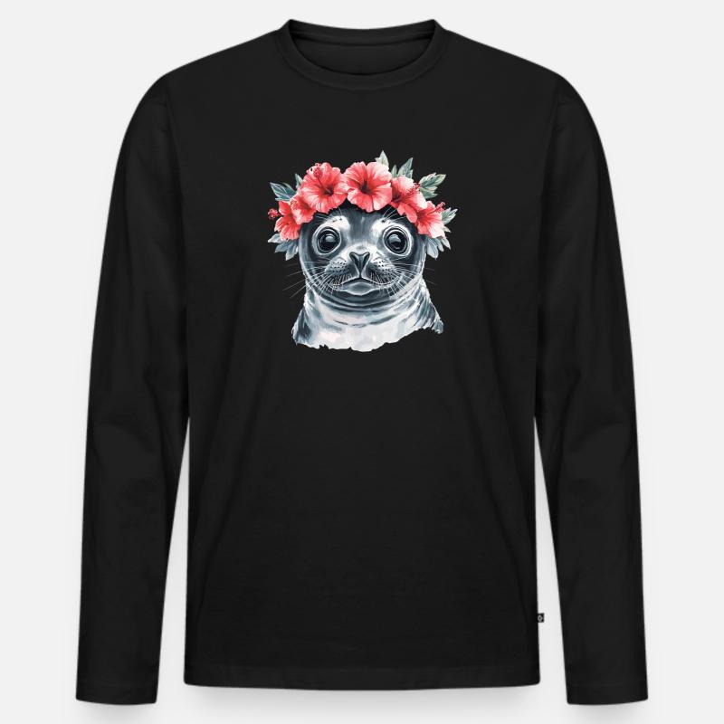 Blumenkranz Seehund - Männer Premium Bio Langarmshirt - Schwarz