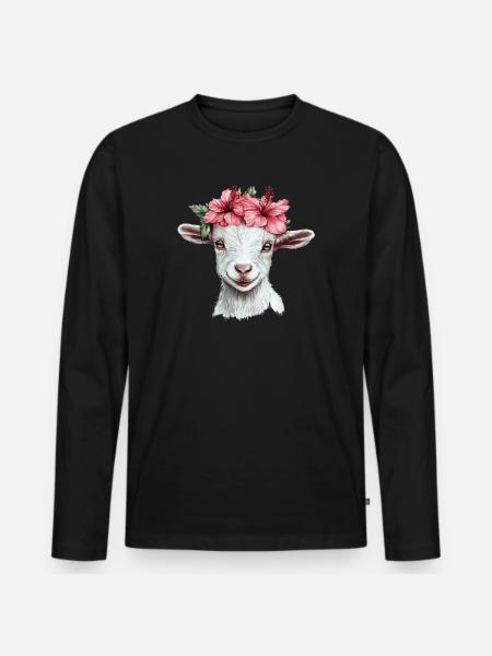 Goat with hibiscus wreath - Men's Premium Organic Long Sleeve Shirt - black