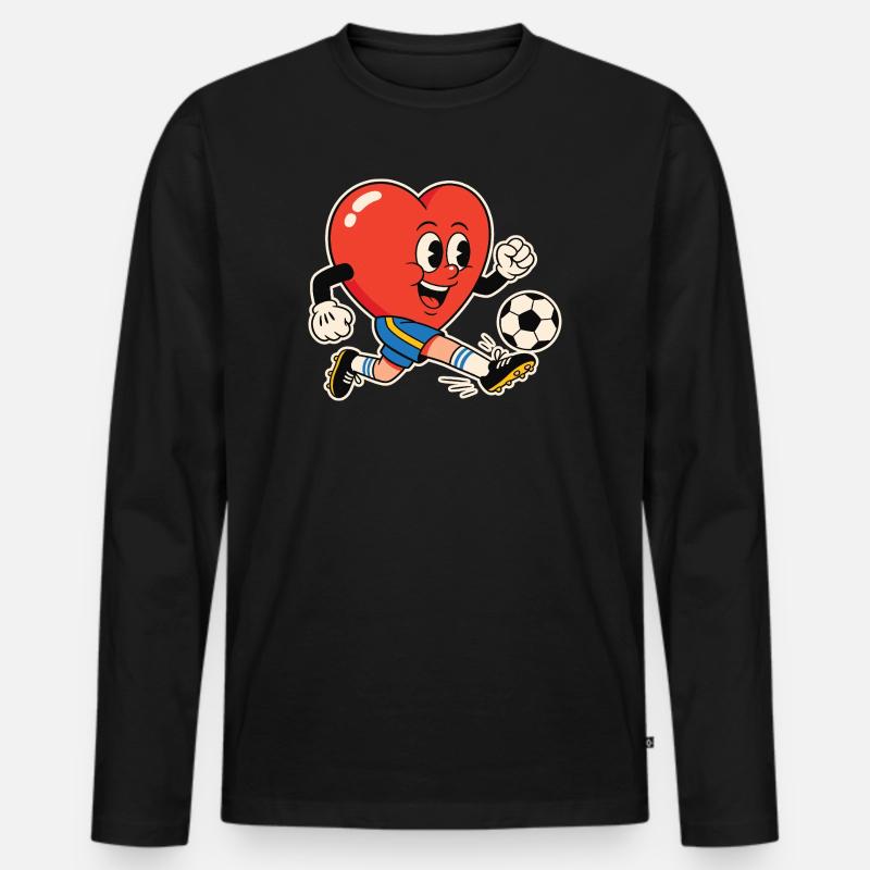 Herz Kicker Fußballherz - Männer Premium Bio Langarmshirt - Schwarz