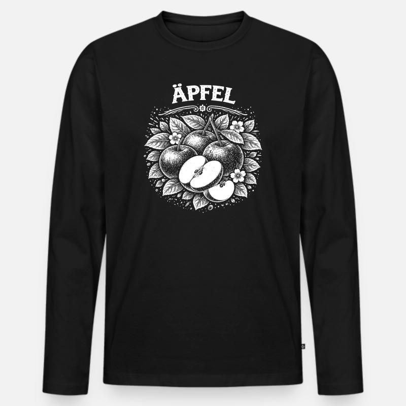 Apfelholzschnitt Botanischer Druck - Männer Premium Bio Langarmshirt - Schwarz