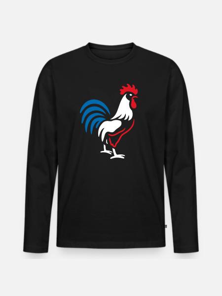 Vibrant blue red rooster - Men's Premium Organic Long Sleeve Shirt - black