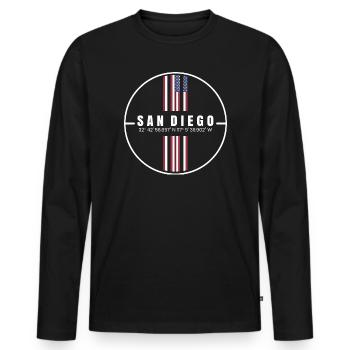 Coordonnées de San Diego - T-shirt manches longues Premium bio Homme - noir - Devant - Nico (187cm)