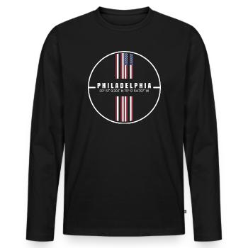 Coordonnées de Philadelphie - T-shirt manches longues Premium bio Homme - noir - Devant - Nico (187cm)