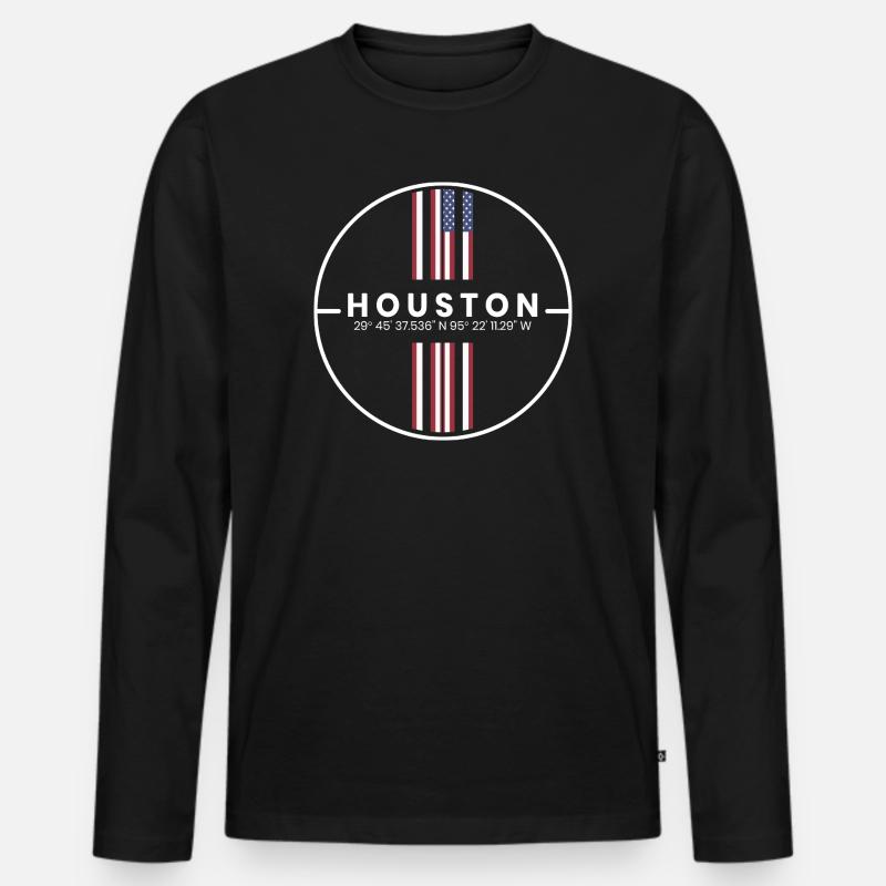 Houston Koordinaten - Männer Premium Bio Langarmshirt - Schwarz